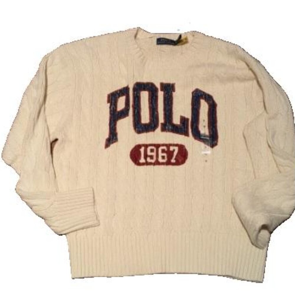 Polo Ralph Lauren Cable Knit Crew Neck Sweater POLO 1967 logo on Front